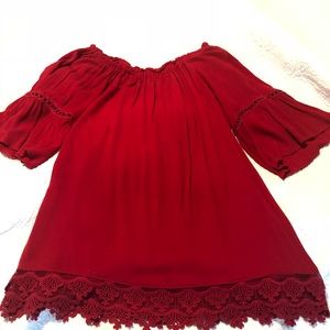 Red off the shoulder dress